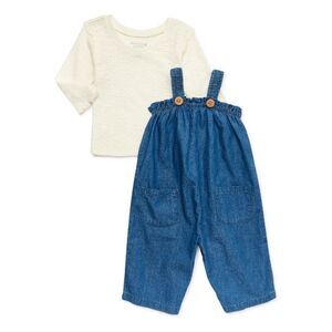 Easy-peasy New Baby Girl Med Wash Denim Jumpsuit Ruffle top Set 2-pc 3/6 months